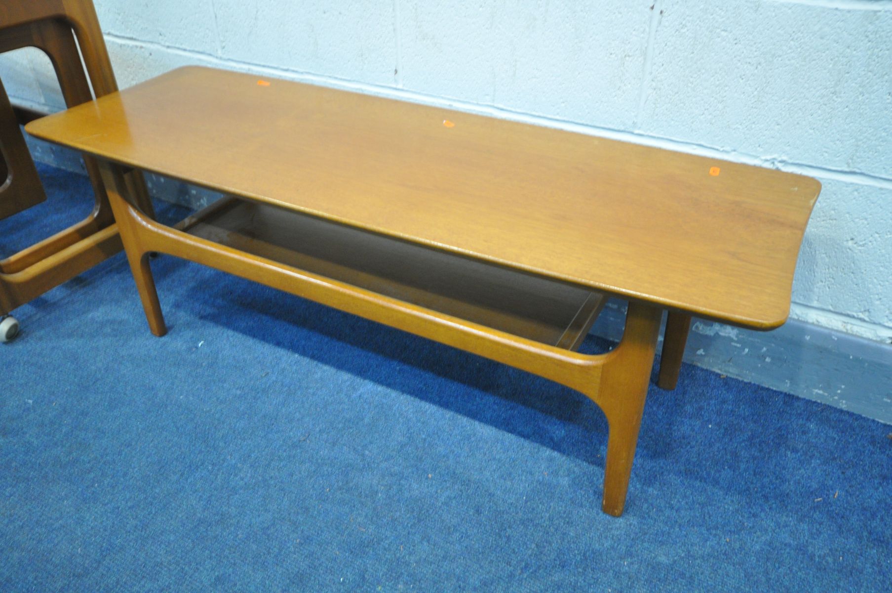 A MCINTOSH TRIFORM TEAK NESTING TABLES, with a fold over top, and two small tables, width 75cm x - Image 5 of 5