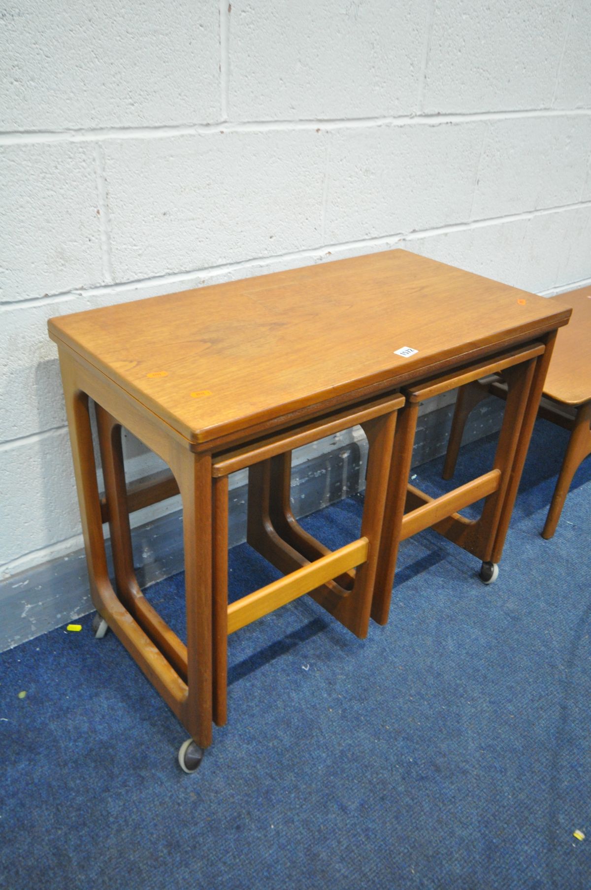 A MCINTOSH TRIFORM TEAK NESTING TABLES, with a fold over top, and two small tables, width 75cm x - Image 2 of 5