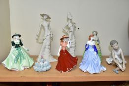 EIGHT ASSORTED CERAMIC LADY FIGURINES BY ROYAL WORCESTER, COALPORT, ETC, comprising Coalport Couture