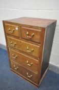 A WALNUT CHEST OF TWO SHORT AND THREE LONG DRAWERS, section of a compactum wardrobe, width 62cm x