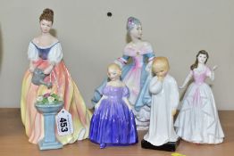 FIVE ROYAL DOULTON FIGURES, comprising 'Alexandra' HN3286, 'Marie' HN1370, 'Darling' HN1985, 'With