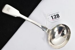 AN EARLY VICTORIAN SILVER SAUCE LADLE, fiddle pattern design, engraved initial 'M' to the handle,