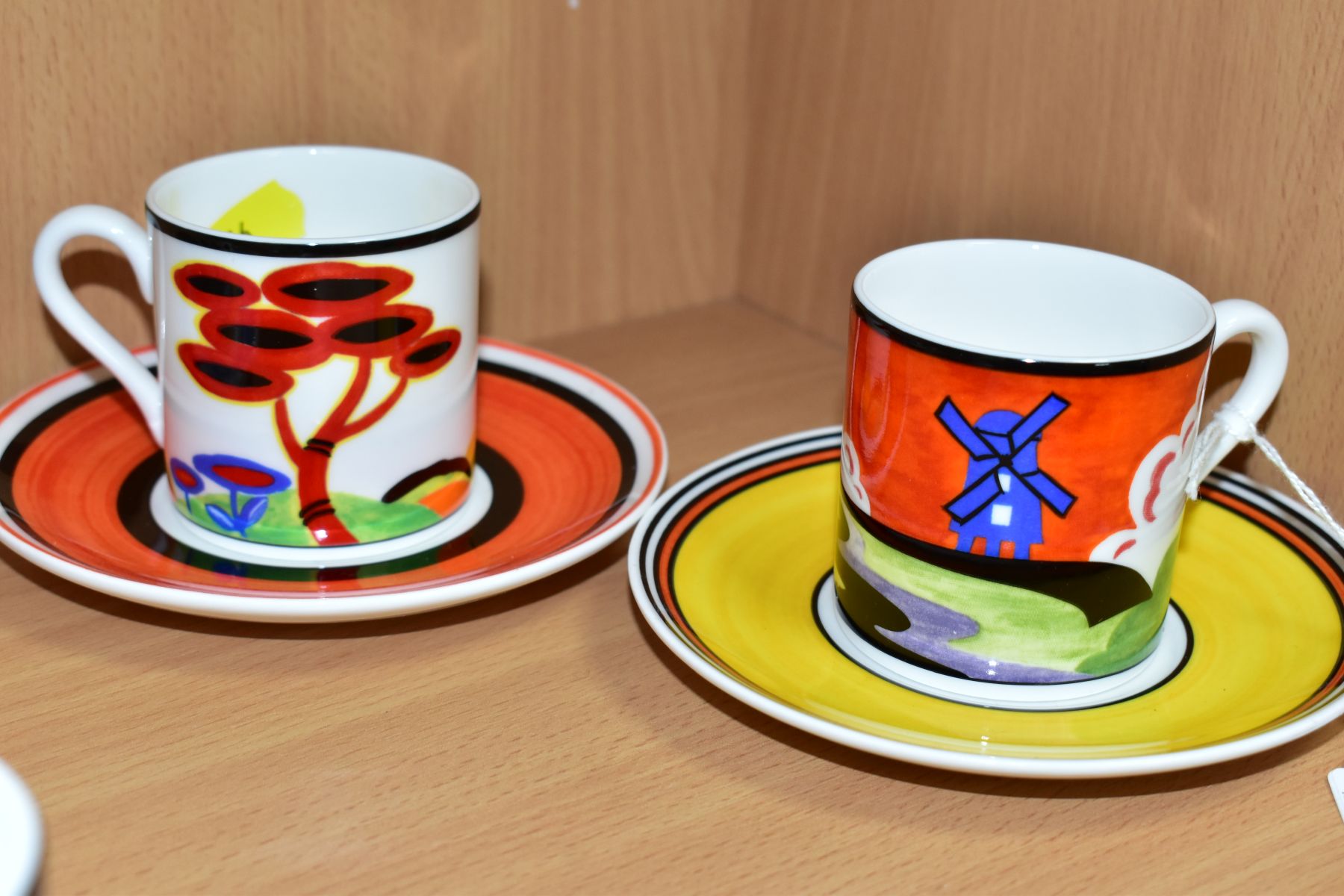 SIX WEDGWOOD / BRADFORD EXCHANGE LIMITED EDITION CLARICE CLIFF COFFEE CANS AND SAUCERS, comprising - Image 3 of 6