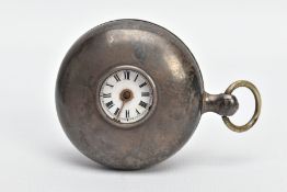 A SILVER HALF HUNTER POCKET WATCH, AF round white dial (cracks to the dial and missing hands)