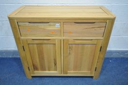 A LIGHT OAK SIDEBOARD, Romsey range with two drawers, width 99cm x depth 44cm x height 84cm