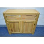 A LIGHT OAK SIDEBOARD, Romsey range with two drawers, width 99cm x depth 44cm x height 84cm