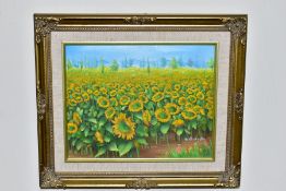 CHARLES BENOLT (AMERICAN CONTEMPORARY) 'SUNFLOWERS', a landscape of sunflowers with pine trees and