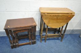 AN OAK OVAL TOP GATE LEG TABLE, open length 87cm x depth 35cm x height 72cm (condition:-crack to