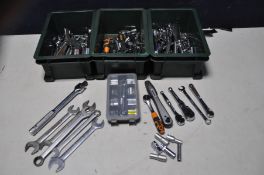 THREE TRAYS CONTAINING TOOLS to include various ratchet spanners, open end spanners and sockets