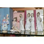 A BOXED LLADRO 5811 'LITTLEST CLOWN' FIGURE AND FIVE NAO FIGURES, three with boxes, Lladro figure