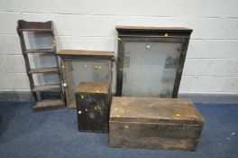 TWO MAHOGANY COLLECTORS DISPLAY CABINETS, largest cabinet width 75cm x depth 21cm x height 97cm,