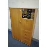 A MID-CENTURY AVALON TEAK COMBINATION WARDROBE, width 101cm x depth 44cm x height 153cm