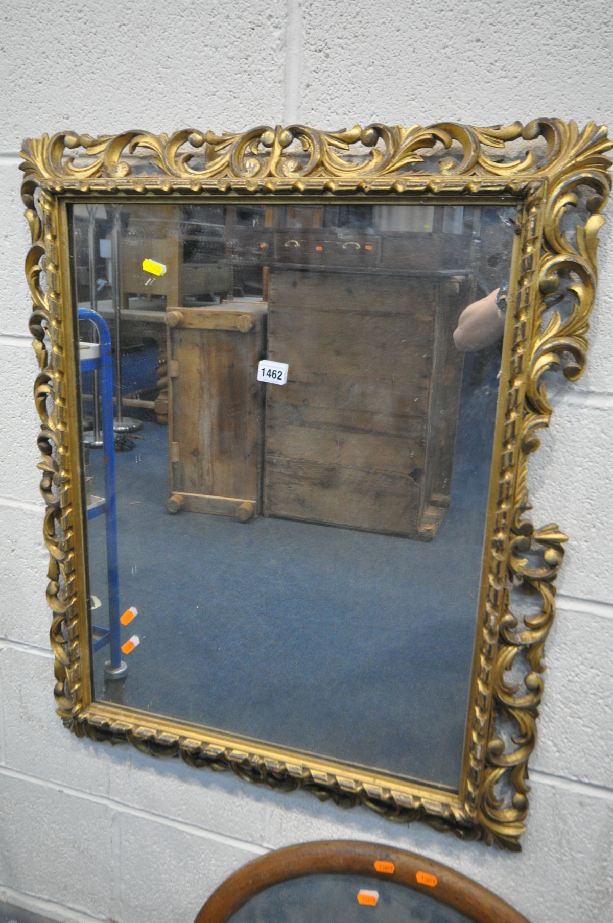 A 19TH CENTURY ROCOCO REVIVAL GILTWOOD WALL MIRROR, the plain rectangular plate within a frame - Image 2 of 8