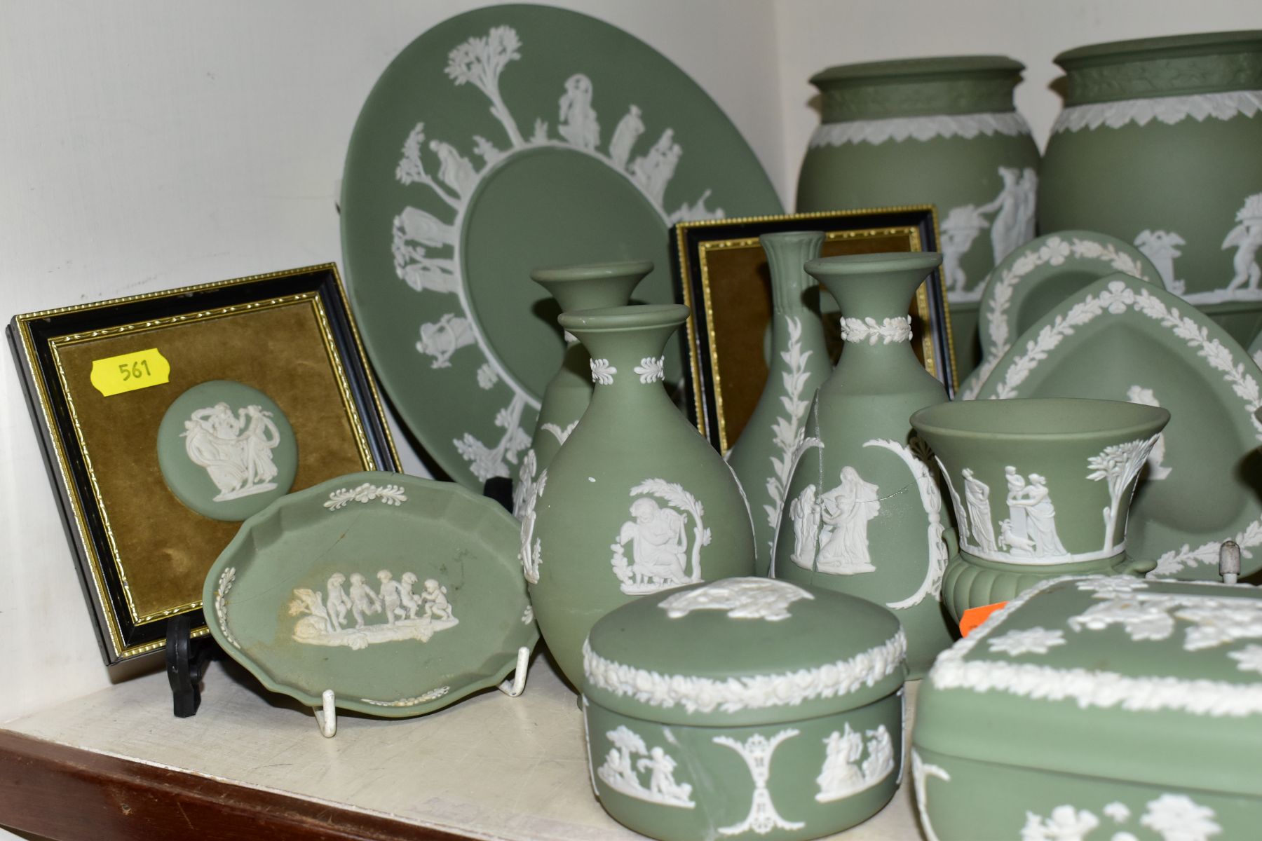 THIRTY EIGHT PIECES OF WEDGWOOD JASPERWARE, with a pale green jug with stamped mark Dudson, - Image 4 of 10