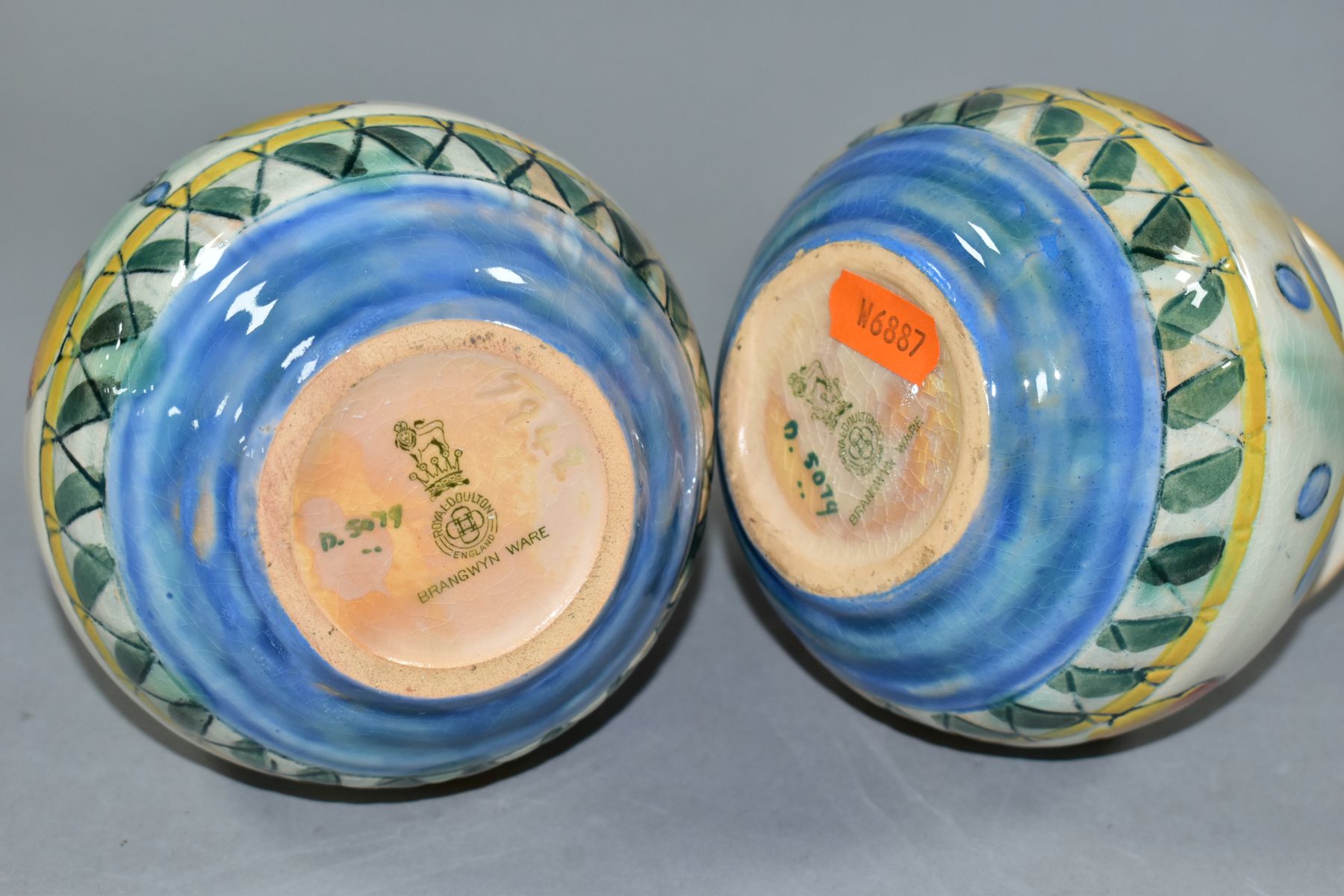 TWO ROYAL DOULTON BRANGWYN WARE VASES D5079, hand painted decoration, transfer printed back - Image 5 of 5