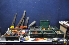 NINE TRAYS CONTAINING MOSTLY UNUSED HANDTOOLS makers include Irwin, Stanley, Britool, Bahco,