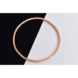 A 9CT ROSE GOLD HOLLOW BANGLE, plain polished design, hallmarked 9ct gold Birmingham, approximate