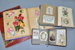 FOUR VICTORIAN / EDWARDIAN SCRAPBOOKS containing greetings cards, photographs, postcards, cuttings