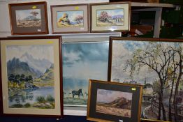 PAINTINGS AND PRINTS, COMPRISING TWO JOAN EVANS AFRICAN LANDSCAPE WATERCOLOURS, one with a label for