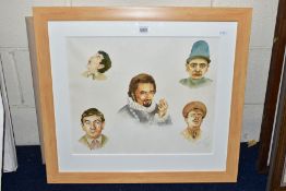 PAINTINGS AND PRINTS ETC, COMPRISING WATERCOLOUR PORTRAITS OF ROWAN ATKINSON, signed Elliot, pen and