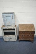 A PERIOD PAINTED PINE CABINET with two cupboard doors, width 75cm x depth 28cm x height 90cm, a