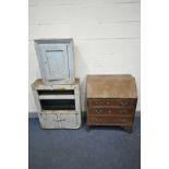 A PERIOD PAINTED PINE CABINET with two cupboard doors, width 75cm x depth 28cm x height 90cm, a