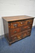 A 19TH CENTURY AND LATER WALNUT CHEST OF THREE LONG DRAWERS, width 111cm x depth 57cm x height