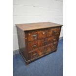 A 19TH CENTURY AND LATER WALNUT CHEST OF THREE LONG DRAWERS, width 111cm x depth 57cm x height