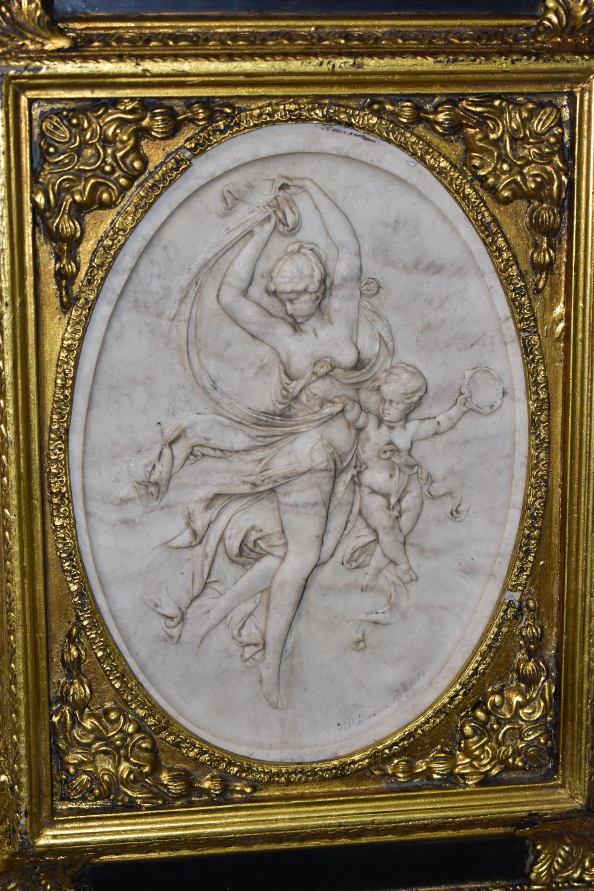 AFTER T P DANBIERE, A HIGH RELIEF CAST MARBLE PLAQUE, depicting a scantily clad female figure and - Image 2 of 6