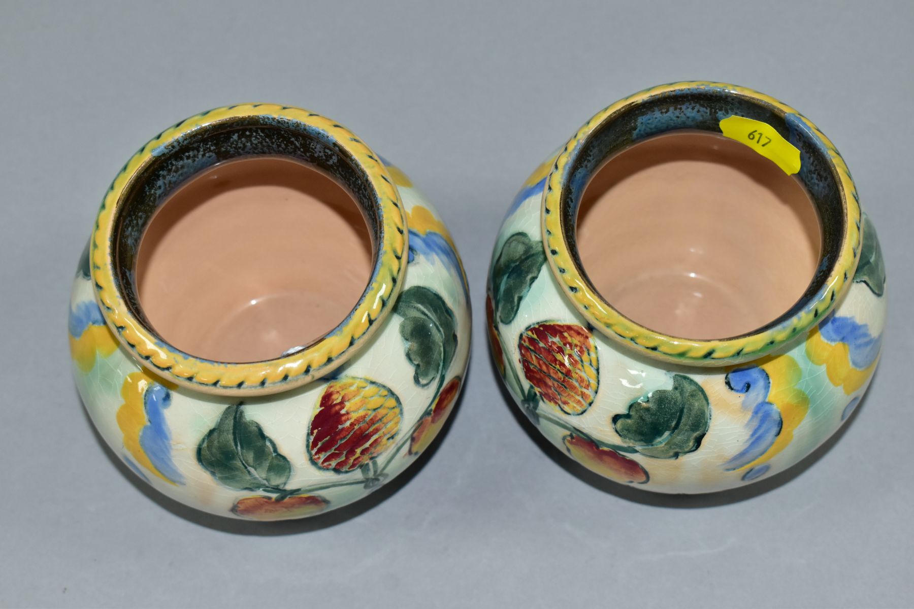 TWO ROYAL DOULTON BRANGWYN WARE VASES D5079, hand painted decoration, transfer printed back - Image 4 of 5