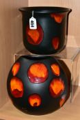 A POOLE POTTERY GALAXY PLANT POT AND A PURSE VASE, vase decorated to front side only, height 18cm (