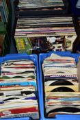 FOUR BOXES OF RECORDS, to include vinyl LPs, singles and 45s, approximately two hundred and thirty