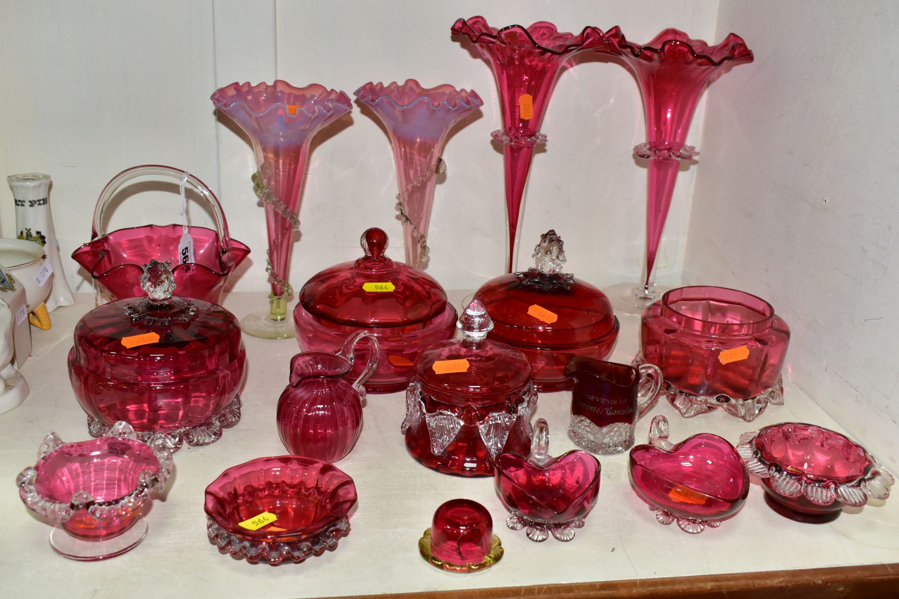 EIGHTEEN PIECES OF CRANBERRY GLASS, to include some late Victorian/Edwardian and later pieces, two