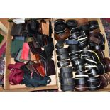 TWO BOXES OF MEN'S BELTS, BRACES, WALLETS AND COIN PURSES, ETC, approximately forty nine belts,