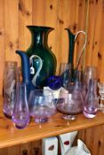 A GROUP OF COLOURED AND CLEAR GLASSWARE BY CAITHNESS, ETC, including a boxed Caithness paperweight