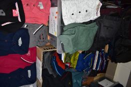 FOUR BOXES OF MEN'S TROUSERS AND COLLARED T-SHIRTS, to include two boxes of collared t-shirts,