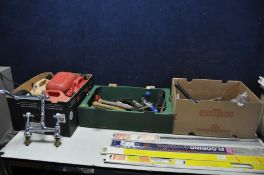THREE TRAYS OF VARIOUS TOOLS to include two boxes of garden tools, garden snips, saws, hammers etc a