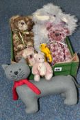 FOUR CHARLIE BEARS SOFT TOYS, grey rabbit 'Caitlin' No.CB114749 and three bears 'Button' No.