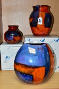 TWO BOXED POOLE POTTERY REFLECTIONS VASES AND ANOTHER UNBOXED, comprising a baluster vase, height