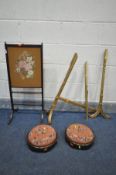 A PAIR OF VICTORIAN MAHOGANY CIRCULAR FOOTSTOOLS, with needlework upholstery, along with an