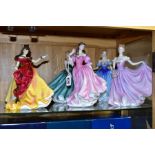 SIX ROYAL DOULTON FIGURINES, comprising six Figures of the Year Belle 1996 HN3703, Elizabeth 2003