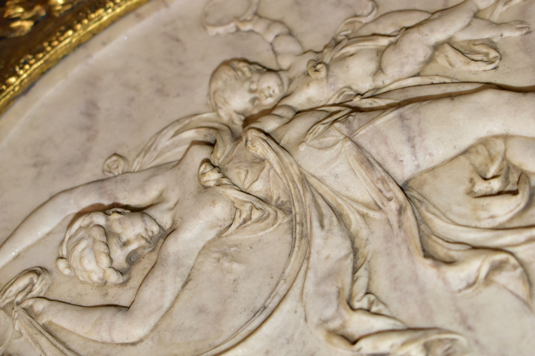 AFTER T P DANBIERE, A HIGH RELIEF CAST MARBLE PLAQUE, depicting a scantily clad female figure and - Image 6 of 6