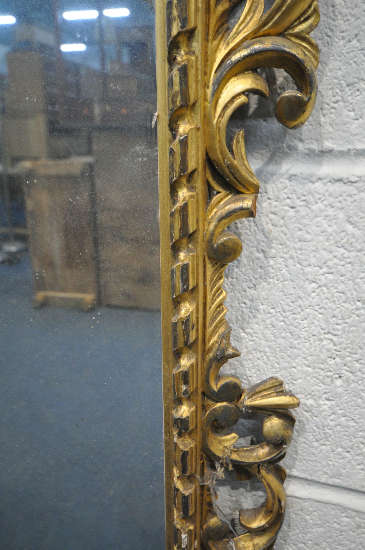 A 19TH CENTURY ROCOCO REVIVAL GILTWOOD WALL MIRROR, the plain rectangular plate within a frame - Image 4 of 8