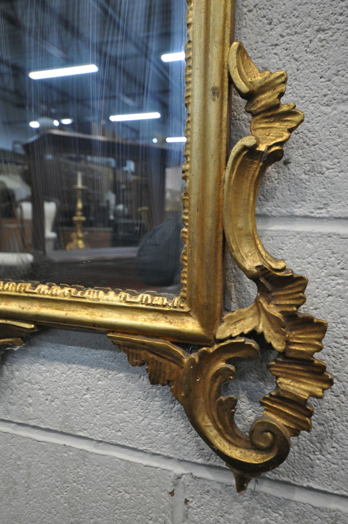 A FRENCH STYLE GILTWOOD WALL MIRROR, with acanthus leaves, flower heads below a still life surmount, - Image 4 of 8