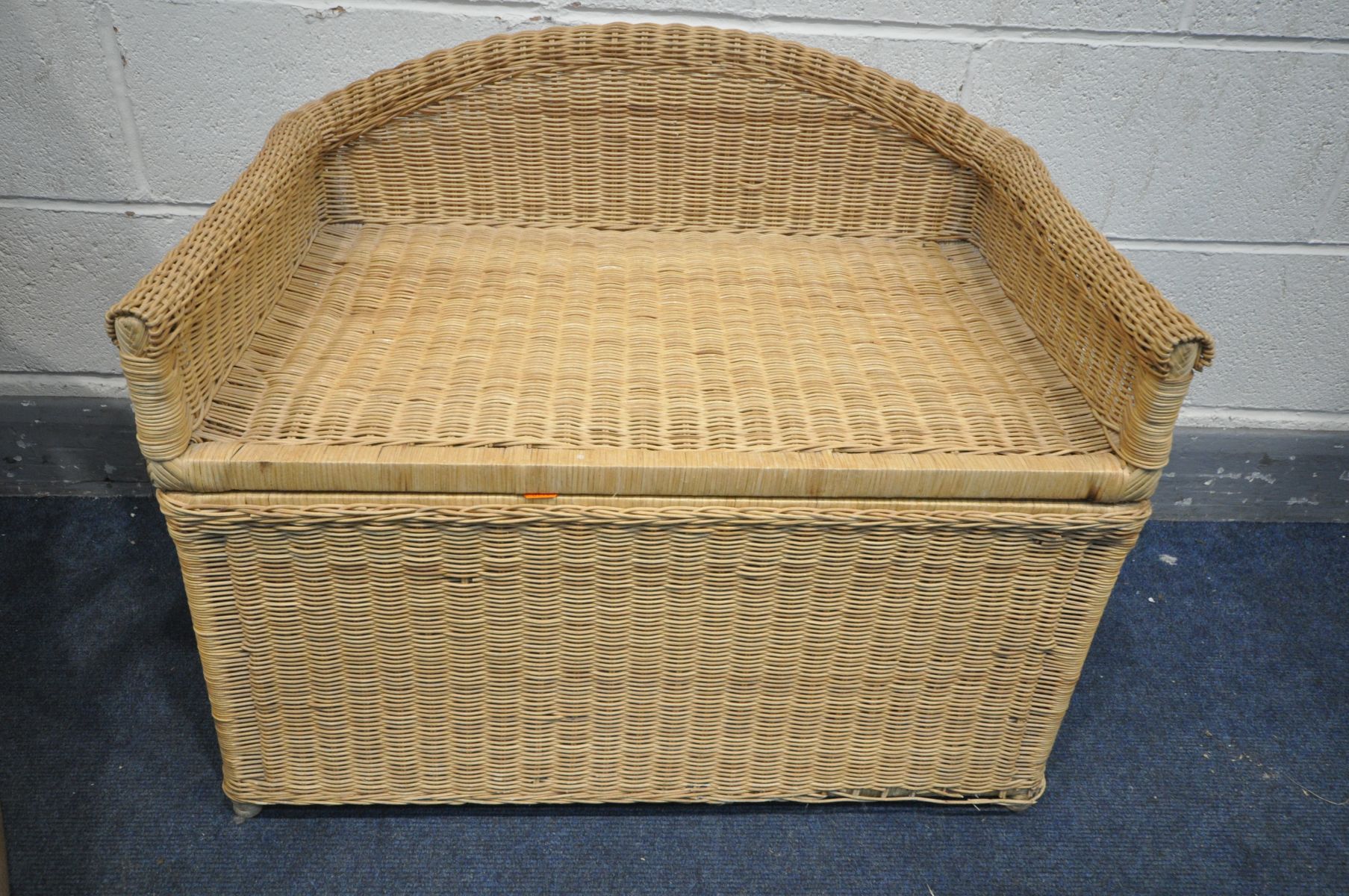 A BEECH WINDSOR ROCKING CHAIR, and a wicker window seat with a hinged storage compartment, length - Image 3 of 3