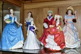 SIX ROYAL DOULTON FIGURINES, comprising Classics series Free Spirit HN4609, 1994 Sharon HN3603