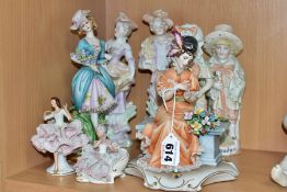 TWO CAPODIMONTE FIGURES TOGETHER WITH SIX LATE 19TH / EARLY 20TH CENTURY CONTINENTAL FIGURES,