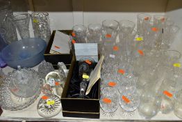 A QUANTITY OF VARIOUS CUT AND COLOURED GLASSWARES, to include two boxed Webb Corbett Margaret