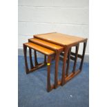 A G PLAN QUADRILLE TEAK NEST OF THREE TABLES, largest table width 54cm x depth 43cm x height 49cm (