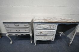 A FRENCH PAINTED DRESSING TABLE, with three drawers, width 104cm x depth 52cm x height 76cm (